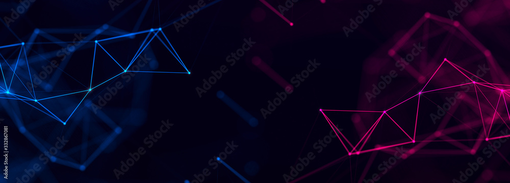 Poster Abstract digital connection dots and lines. Technology background. Network connection structure. Plexus effect. 3d