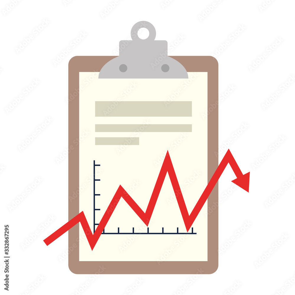 Poster clipboard with paper document and arrow down vector illustration design
