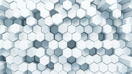 Abstract White Hexagonal Waving Surface Sci-Fi Background