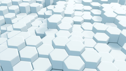 Abstract White Hexagonal Waving Surface Sci-Fi Background