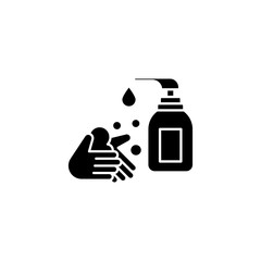 Hand washing vector icon. Hygiene symbol on white isolated background. Disinfection. Hand sanitizer bottle symbol, washing gel sign.