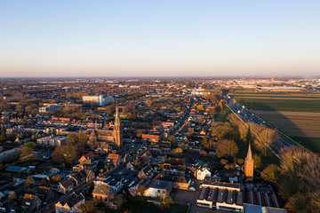 The town seen from above during sunrise in Waalwijk, Noord Brabant, Netherlands