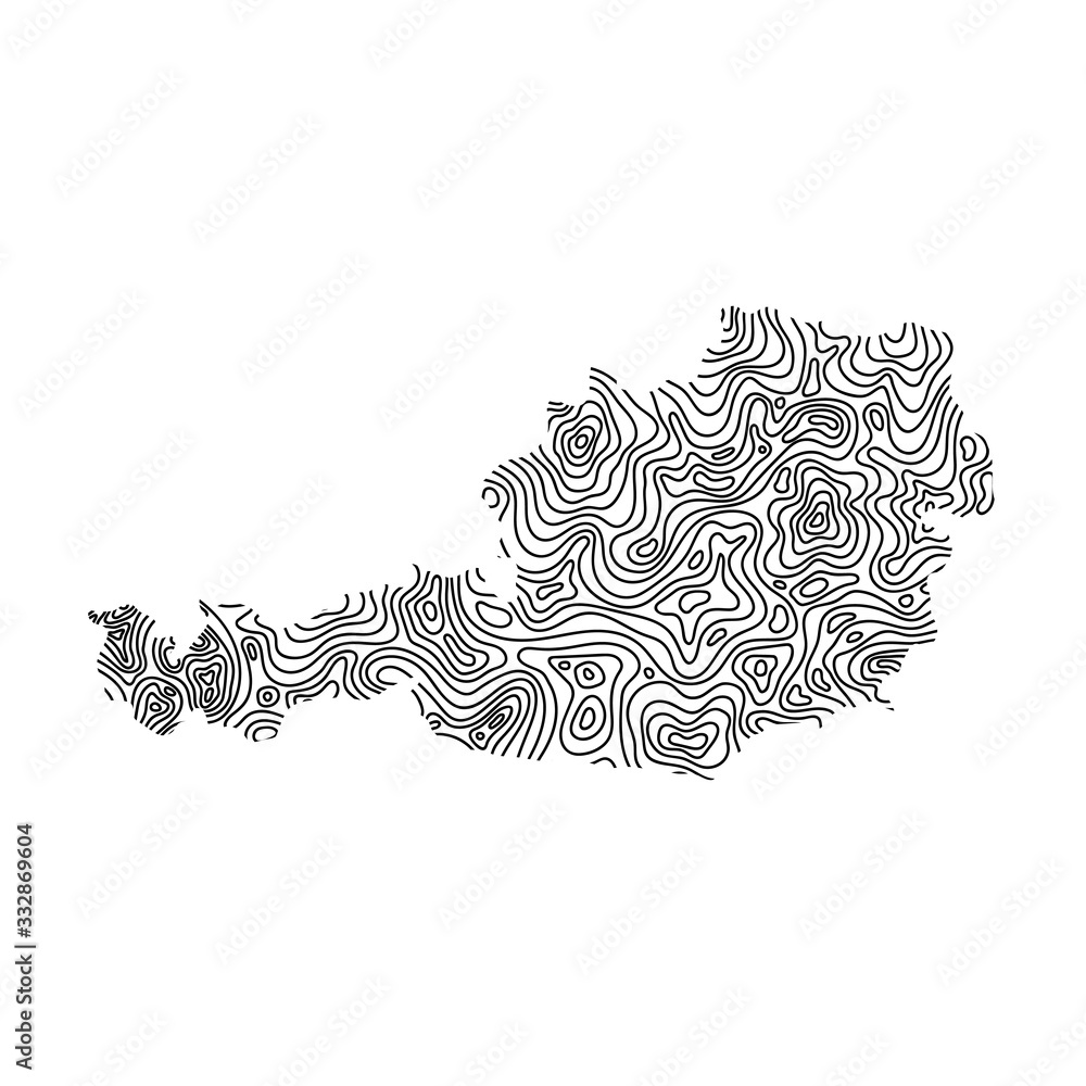 Poster austria map from black isolines or level line geographic topographic map grid. vector illustration.