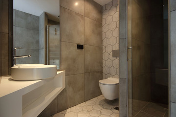 Naklejka na ściany i meble Modern Bathroom interior Design with Tile Ceramics