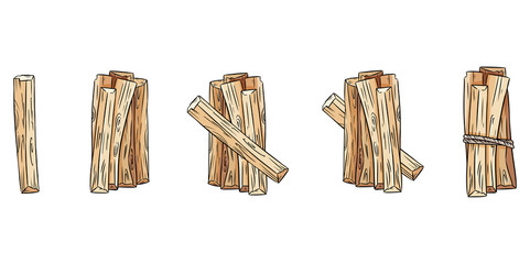 Set of wood sticks bundles. Collection of Palo Santo aroma sticks from Latin America. Vector images isolated on white background