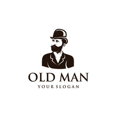 Old man logo design. Awesome old man logo. A old man with hat & suit logotype.