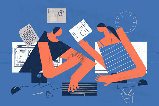 People illustrated working from home during coronavirus quarantine outbreak.