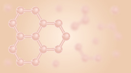 Background with DNA molecules. Scientific abstract banner with 3D molecular structures on pink background. Infographics. Template for the design. Vector illustration