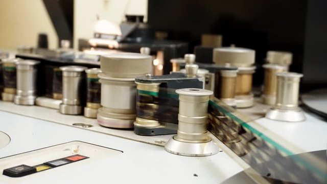 A synchronize for film assembly processing.Film Movie production tools.Audio video industrial film synchronizer for movie post production .