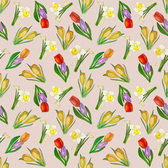 Pattern with flowers spring watercolor