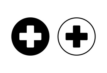 Plus Icons set on white background. Add plus icon. Addition sign. Medical Plus icon