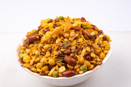 traditional indian navratan mixture namkeen in bowl