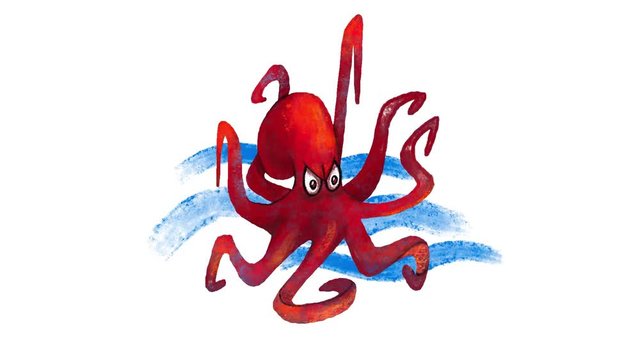 angry aggressive octopus, sea animal, marine inhabitant, master of the seas, magical animal, illustration