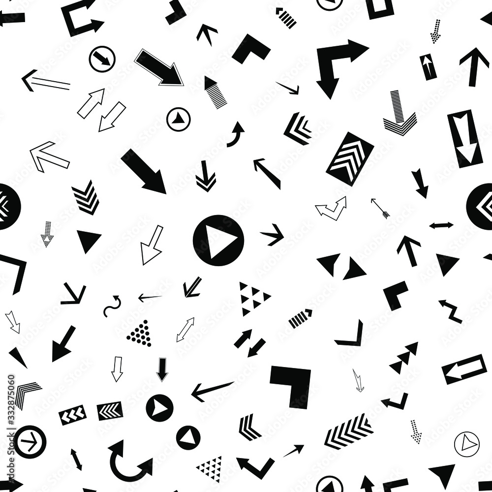 Poster seamless vector pattern with different arrows. modern cursor illustration