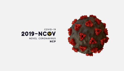 Novel Coronavirus (2019-nCoV). Virus Covid 19-NCP. Coronavirus nCoV denoted is single-stranded RNA virus. Isolated realistic 3d balck and red viruses cells. SARS-CoV2. vector illustration.