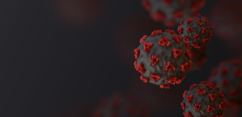 Novel Coronavirus (2019-nCoV). Virus Covid 19-NCP. Coronavirus nCoV denoted is single-stranded RNA virus. Background with realistic 3d balck and red viruses cells. SARS-CoV2. vector illustration.