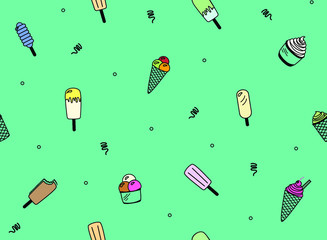 Ice cream summer seamless pattern.