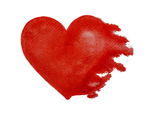 Watercolor hand painting, illustration of red melting heart isolated on white background with clipping path, element for decorate valentine card