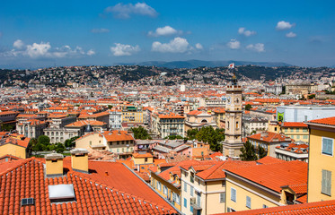 Fototapeta na wymiar Nice and view from above in La Colline du Chateau in Nice, France.