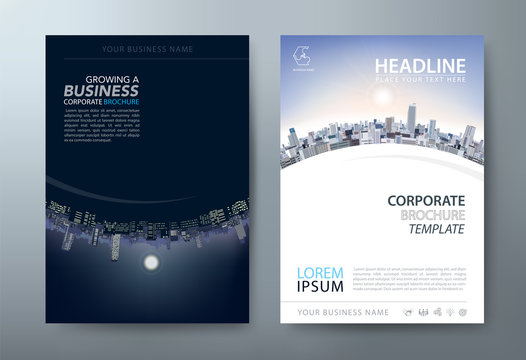 Annual report brochure flyer design, Leaflet presentation, book cover templates, layout in A4 size. Day and night image. vector.