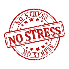 Damaged round red stamp with the word no stress