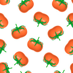 seamless tomato pattern isolated on white. endless vector background of big red ripe tomato fruit with green stem. fresh realistic vegetable icons template. great for label, products package design