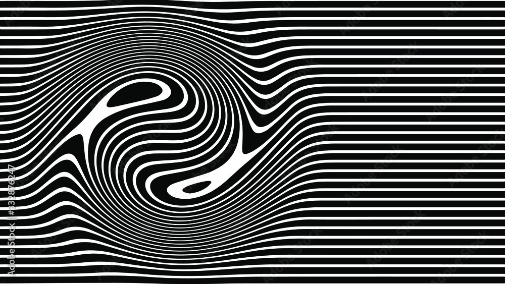 Aufkleber abstract rippled or black lines pattern with wavy vibrant facture on white background and texture. l