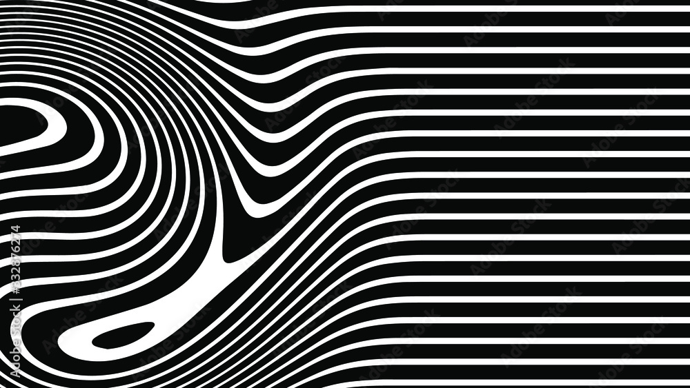 Poster abstract rippled or black lines pattern with wavy vibrant facture on white background and texture. l