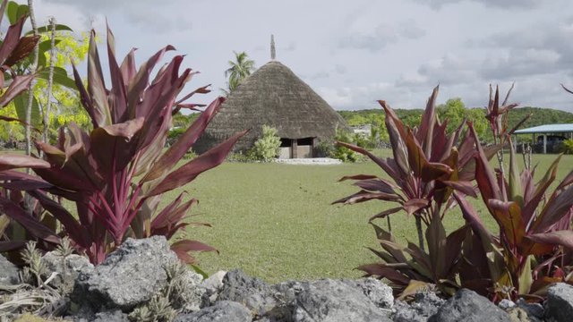 Traditional Kanak house on Ouvea Island, Loyalty Islands, New Caledonia. Kanak are the indigenous Melanesian inhabitants of New Caledonia.