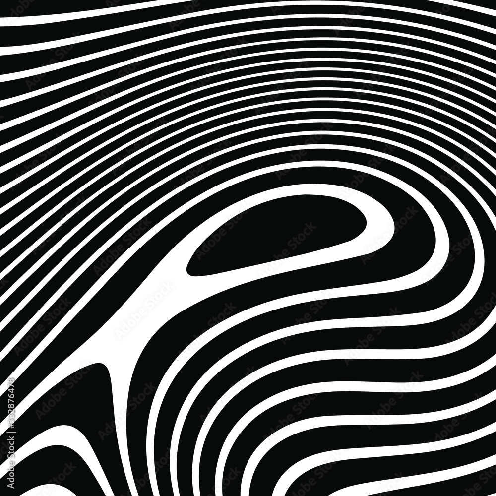 Poster abstract rippled or black lines pattern with wavy vibrant facture on white background and texture. l