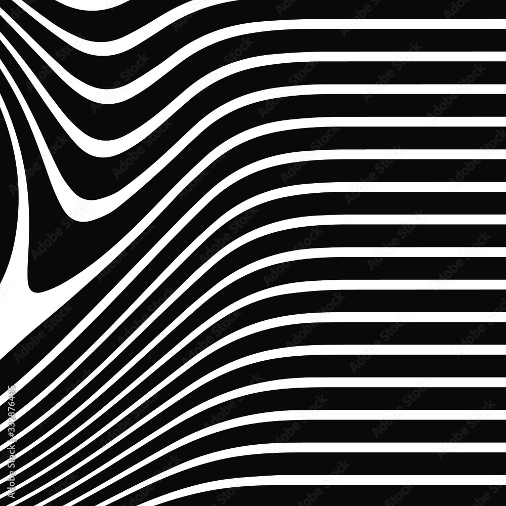 Poster abstract rippled or black lines pattern with wavy vibrant facture on white background and texture. l