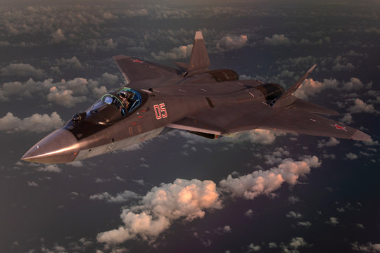 Russian fifth generation fighter SU-57-3d illustration.