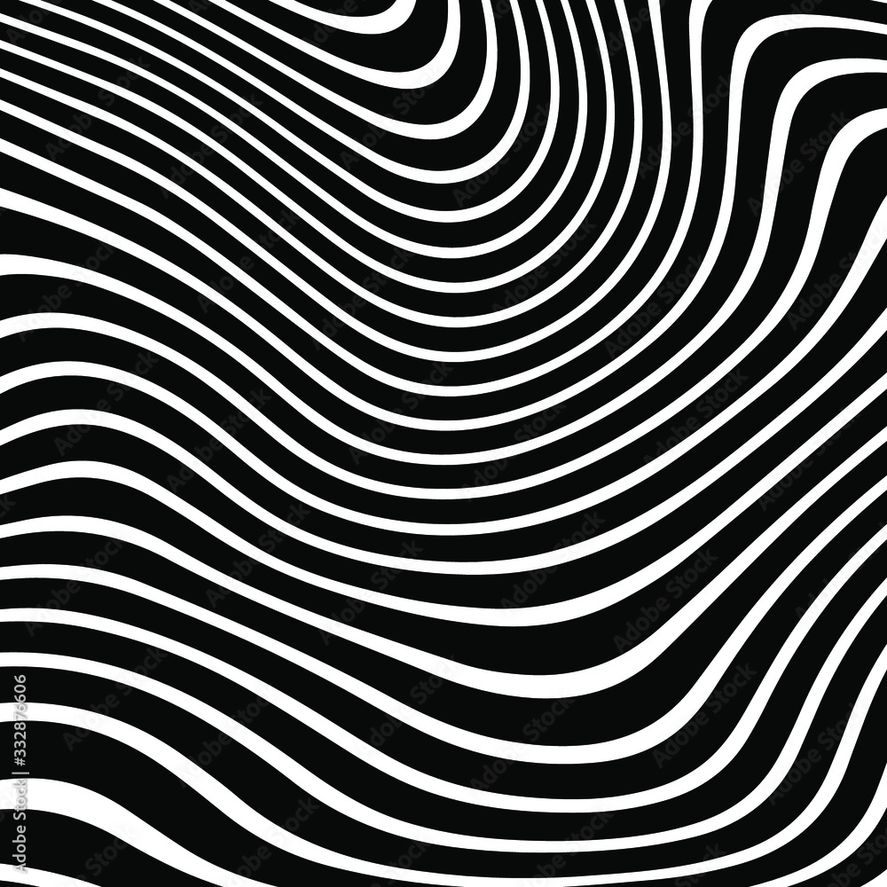 Aufkleber abstract rippled or black lines pattern with wavy vibrant facture on white background and texture. l