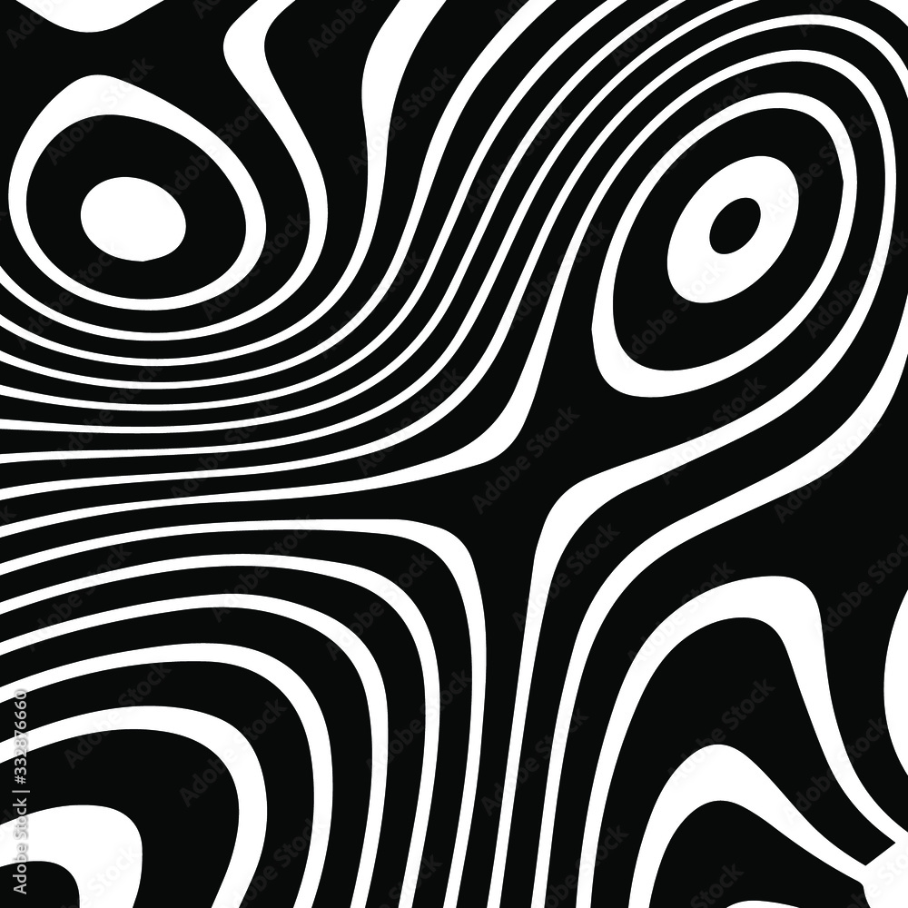 Poster abstract rippled or black lines pattern with wavy vibrant facture on white background and texture. l