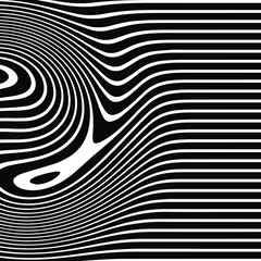 Abstract rippled or black lines pattern with wavy vibrant facture on white background and texture. Liquify lines 3D effect. Vector illustration. EPS 10. Creative graphic design. 