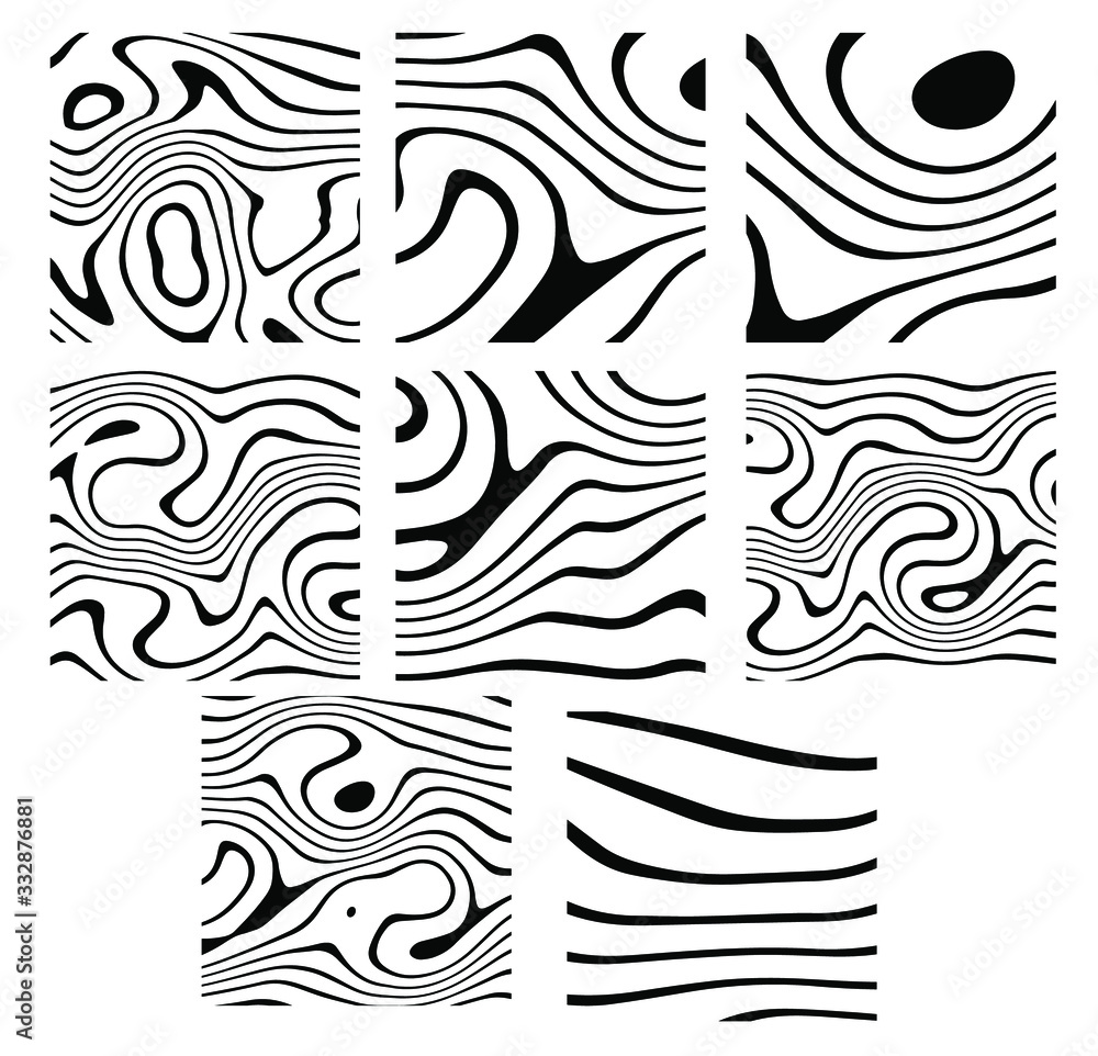 Aufkleber abstract rippled or black lines pattern with wavy vibrant facture on white background and texture. l