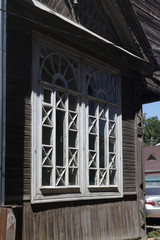 Carved windows, frames on old wooden house on Gilyanskaya Street, 17 in Astrakhan city, Russia....