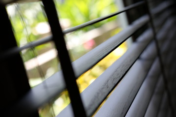 brown blind shade on window, interior design decoration in home office