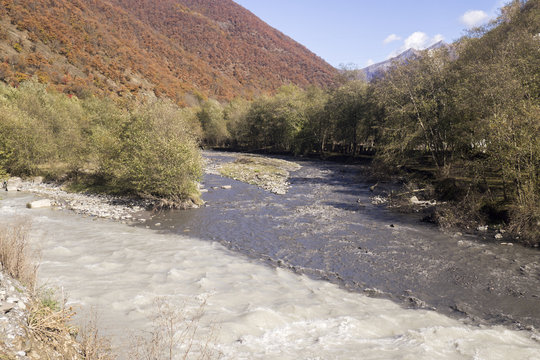 Black And White River - Connection Of Two Rivers In Georgia.