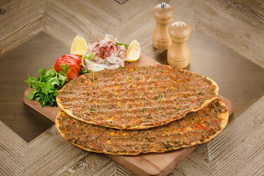 Plate of Traditional Syrian Manakish, Arabic Cusine