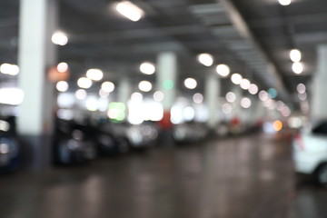 underground of car park in business building, blur image background