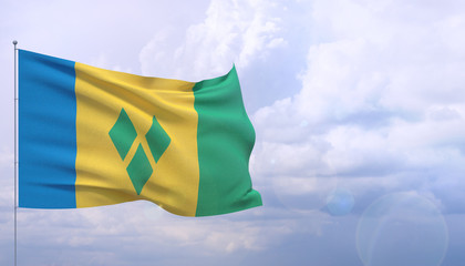 Waving flags of the world - flag of Saint Vincent And The Grenadines. 3D illustration.