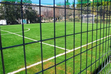 Athens, Greece, March 21 2020 - Empty 5 x 5 soccer field due to Coronavirus quarantine measures.