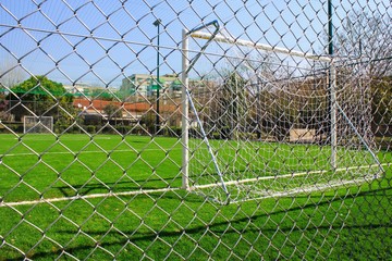 Athens, Greece, March 21 2020 - Empty 5 x 5 soccer field due to Coronavirus quarantine measures.