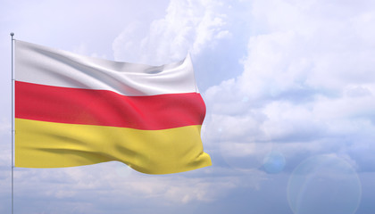 Waving flags of the world - flag of South Ossetia. 3D illustration.