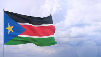 Waving flags of the world - flag of South Sudan. 3D illustration.