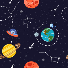 Naklejka premium Planet pattern with constellations and stars. 