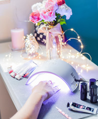 Hybric manicure making, beauty work, making nails in home 