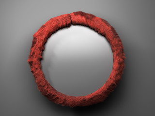 darck  pedestal for product presentation with red wool arch 3d render illustration