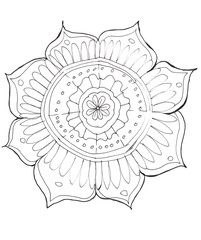 Mandala in line art style on white background. Doodle style.